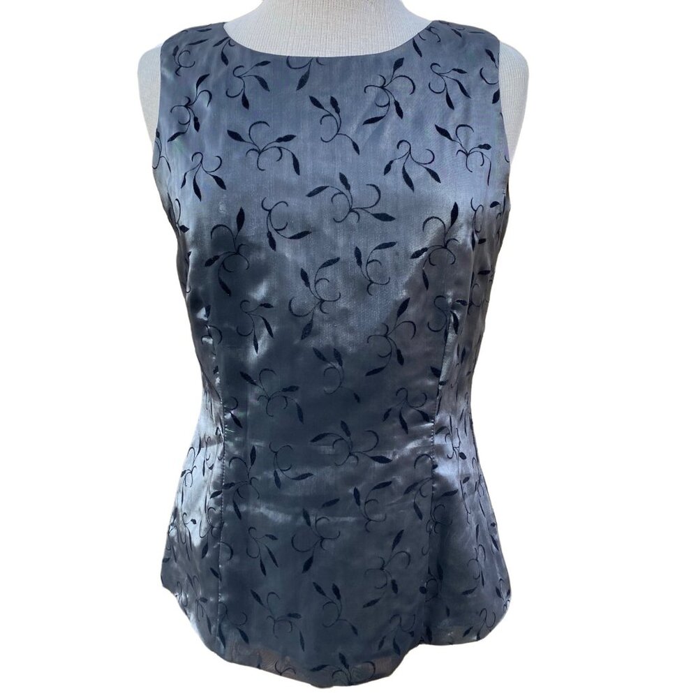 YL by YAIR Tunic Tank Top Size 8 Black Burnout Formal BATEAU Zipper Vintage NOS